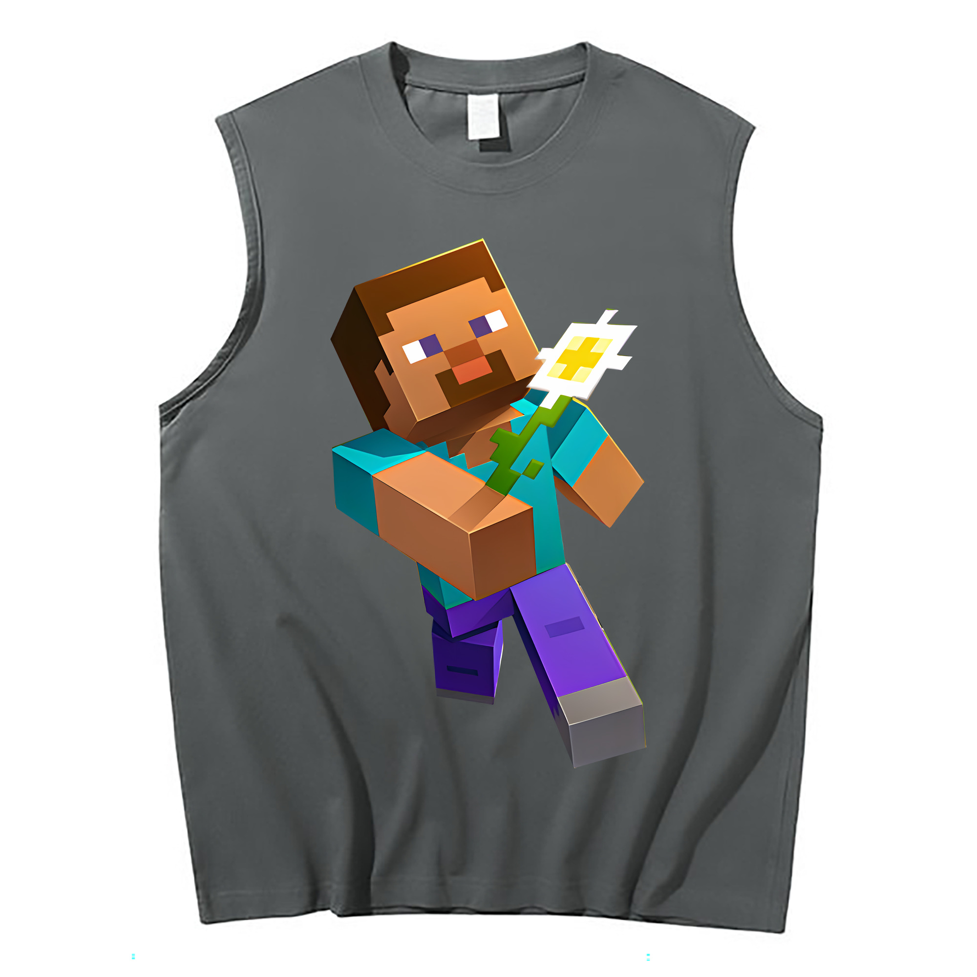 （画像用） マインクラフト ブロックの世界 Minecraft MC Block world コットン100％タンクトップ（フロントプリント）